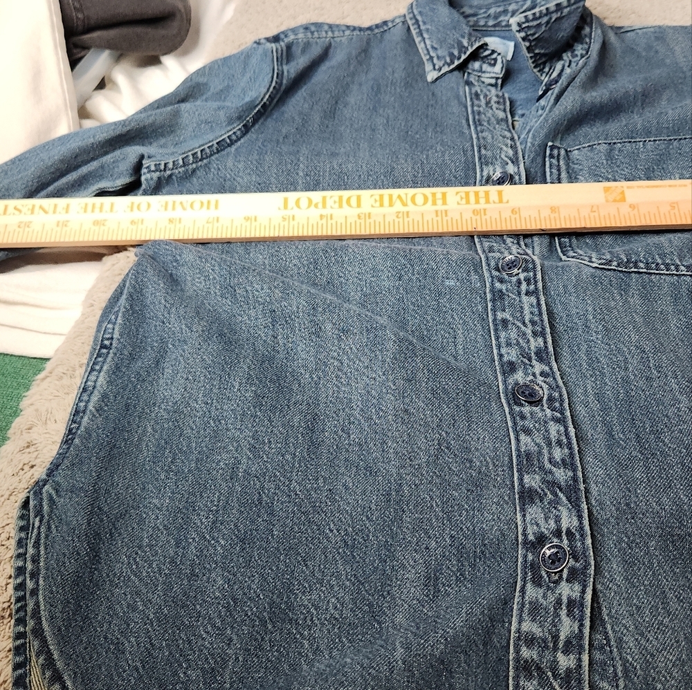 Women's Relaxed Fit Denim Button-Down Shirt - Universal Thread Dark Wash XS - Picture 9 of 14